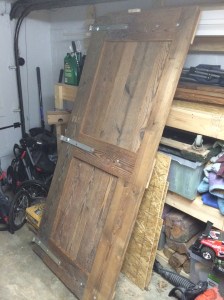 Closer look at the custom "barn" door made by my talented husband using reclaimed wood from our attic reno